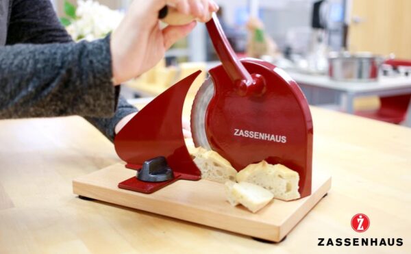 Zassenhaus Manual Bread Slicer, Classic Hand Crank Home Bread Slicer (Red)